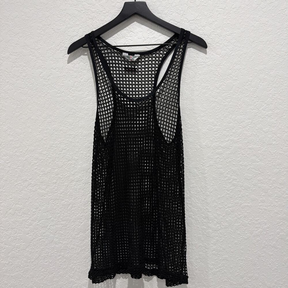 Vintage Hardtail Y2K Racerback Fishnet Black Tunic Cover Up Made In USA Medium